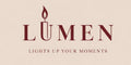 Lumen logo with a candle icon on a beige background